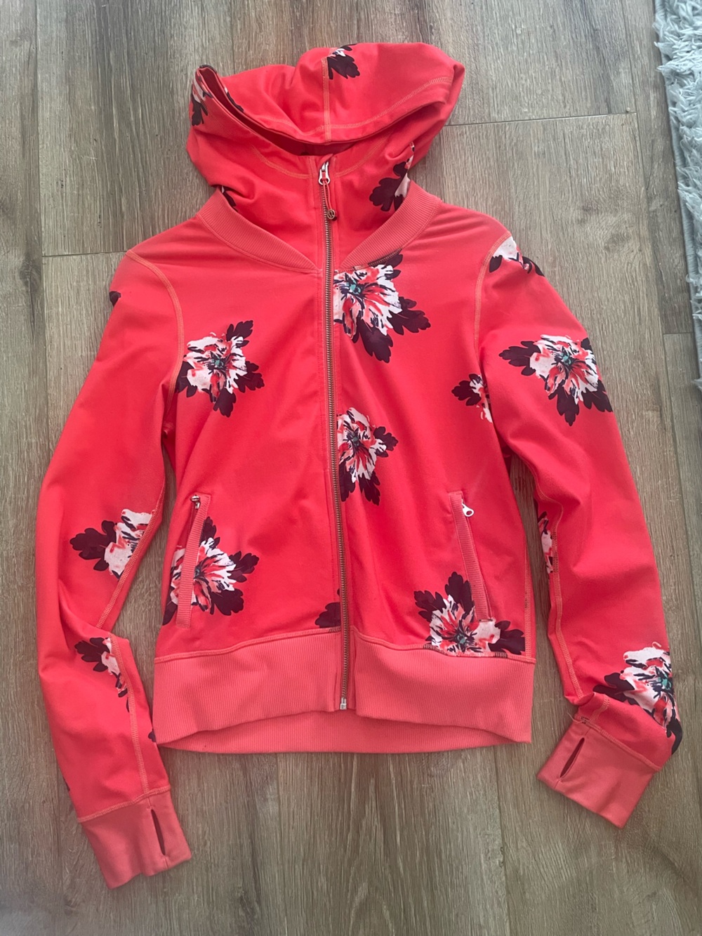 Lululemon  Women's Coral Floral Zip-Up Hoodie Jacket